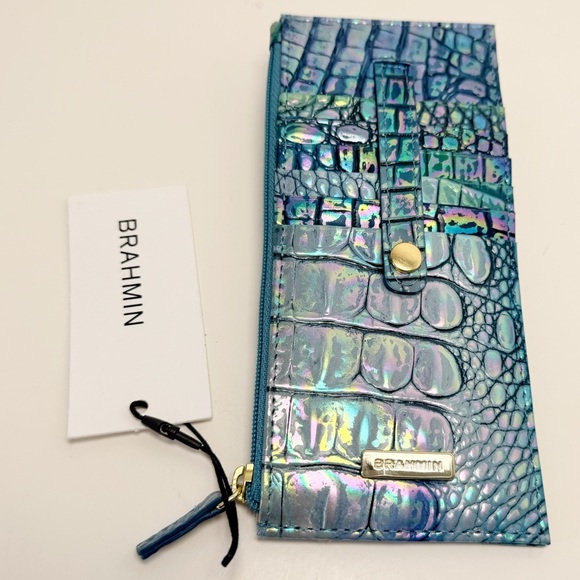 Brahmin Handbags - Brahmin Iridescent Croc-Embossed Blue Topaz Melbourne Wallet, Genuine Leather